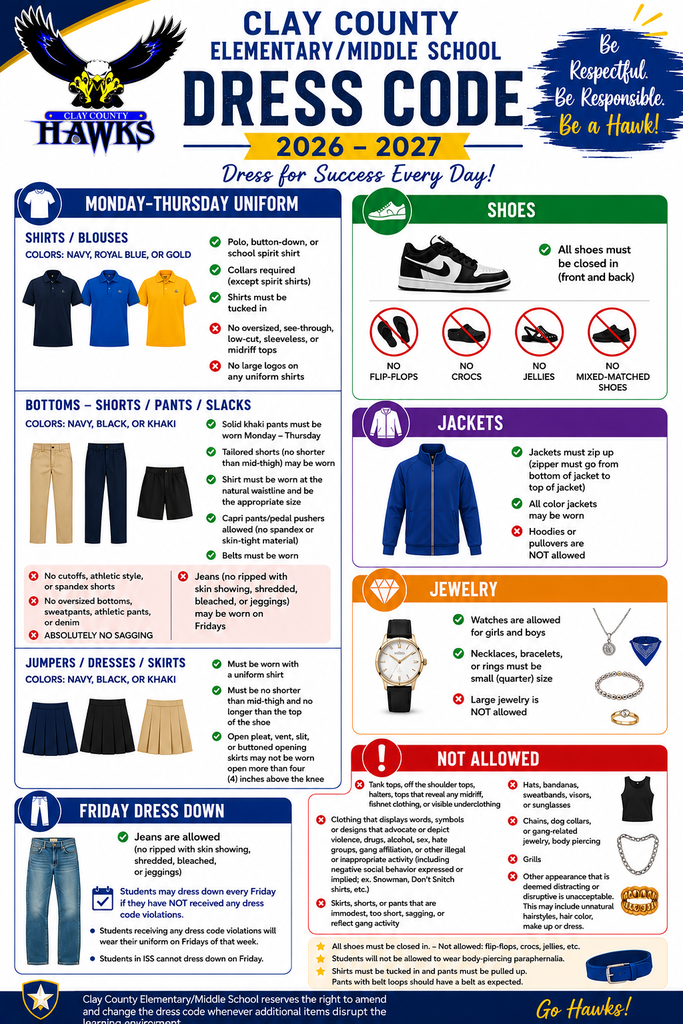Clay County Elementary/Middle School 2026-2027 Dress Code
