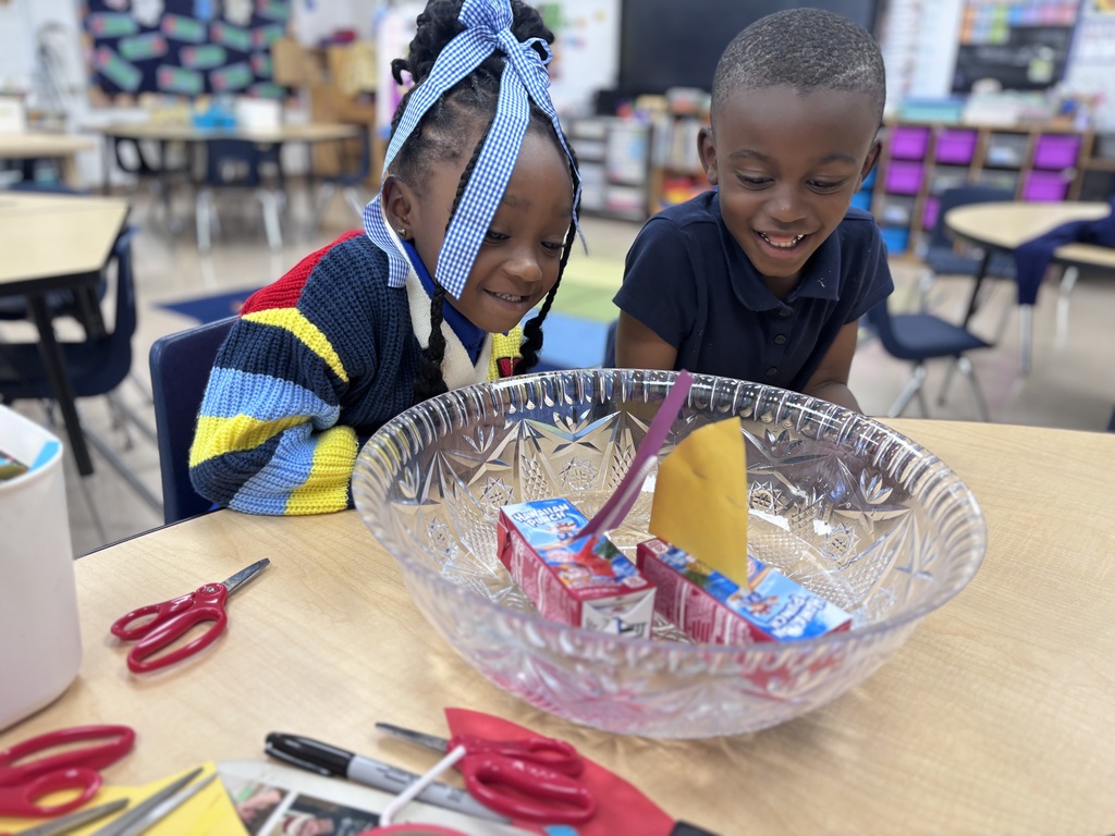 Kindergarteners learning about the concepts of sink and float.