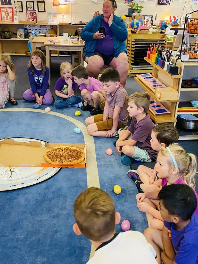 Mrs. Maly’s Primary Montessori class had an engaging, fun & delicious lesson on fractions!  This an annual culminating lesson for the students to learn how fractions are related to real life experiences!  So yummy too!  Thank you to Mrs. Humphrey for picking up the pizzas!  😊❤️🍕