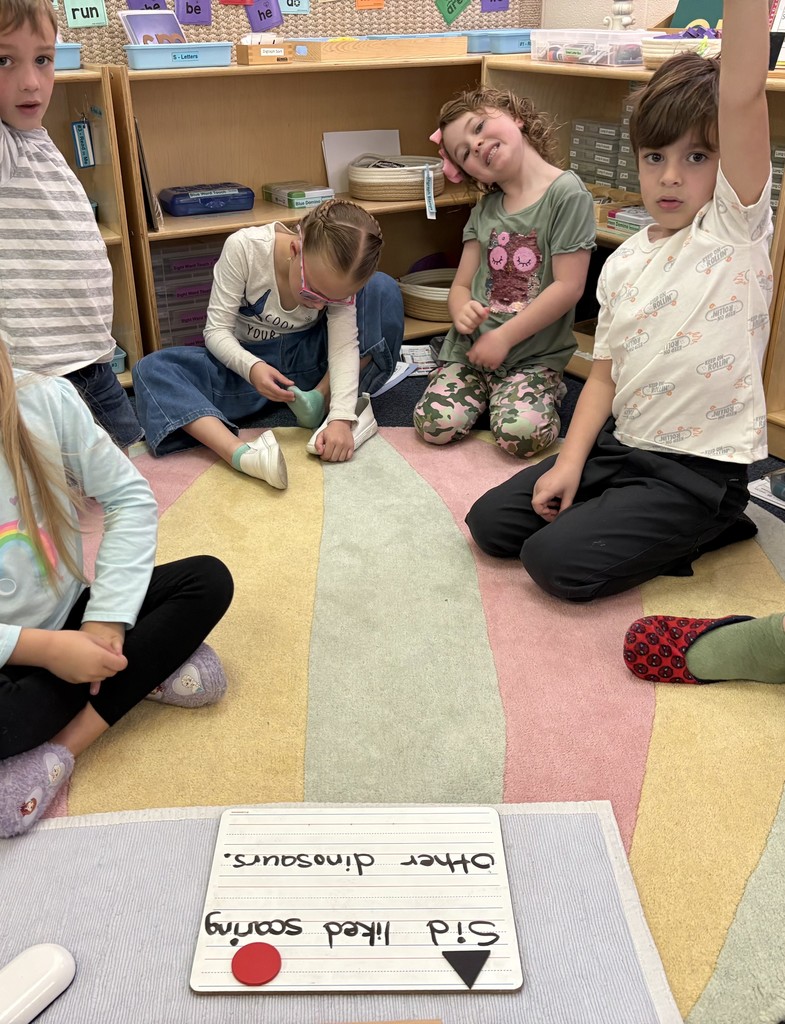 Dr. Batton’s Kindergartners read The Dinosaur Who Lost His Roar and identified nouns and verbs in sentences from the story. 