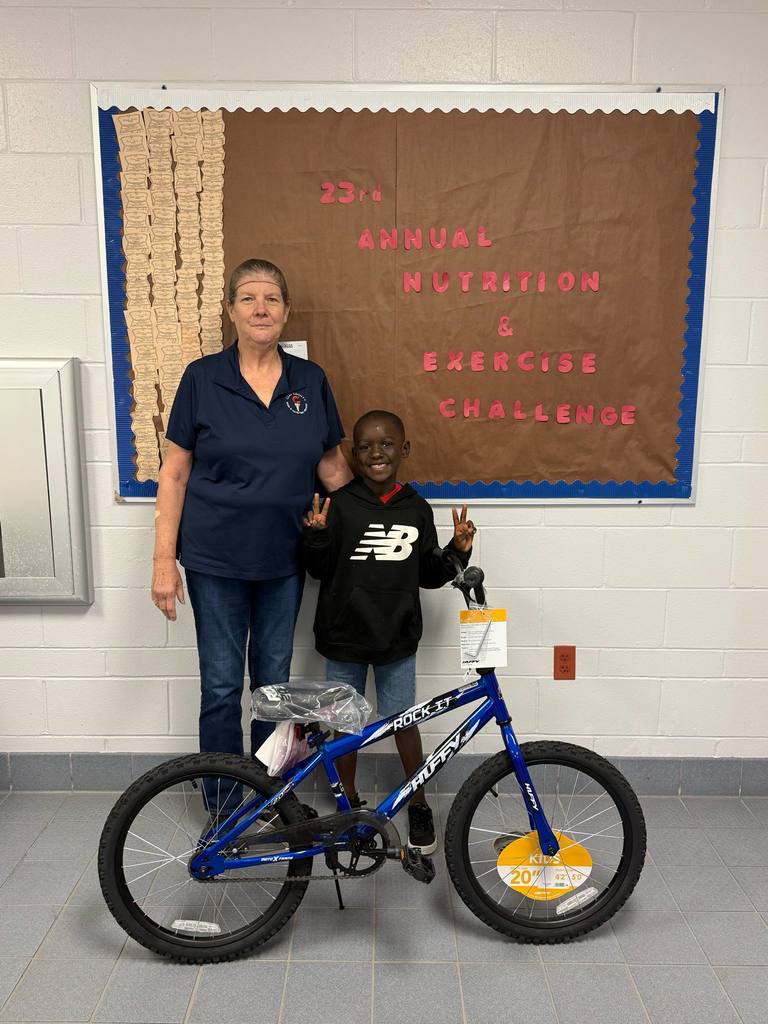 We have had an amazing year with the monthly Nutrition & Exercise Challenge where kiddos have completed several tasks to practice eating healthy and weekly exercises. These are our April winners plus our yearlong winner with his new bike~! Congrats everyone!
