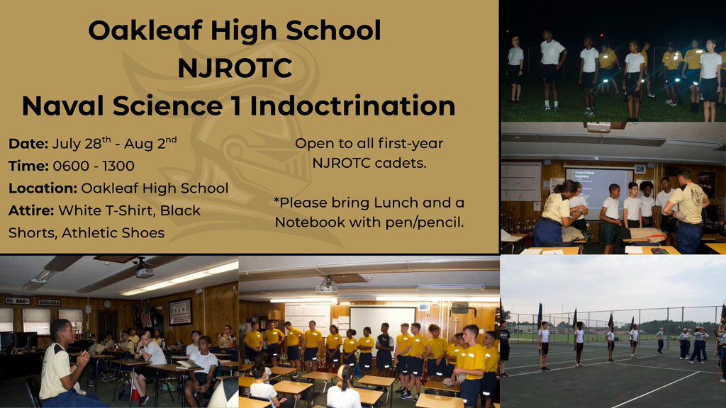 OHS NJROTC Naval Science 1 Indoctrination 7/28-8/2 6:00am-1:00 pm