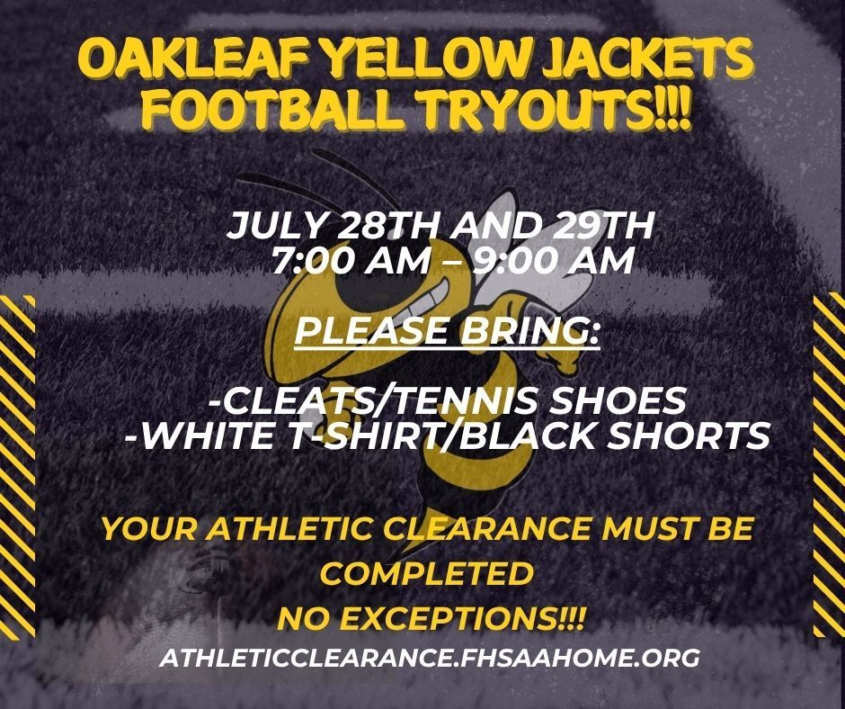 Football tryouts 7/28 7/29