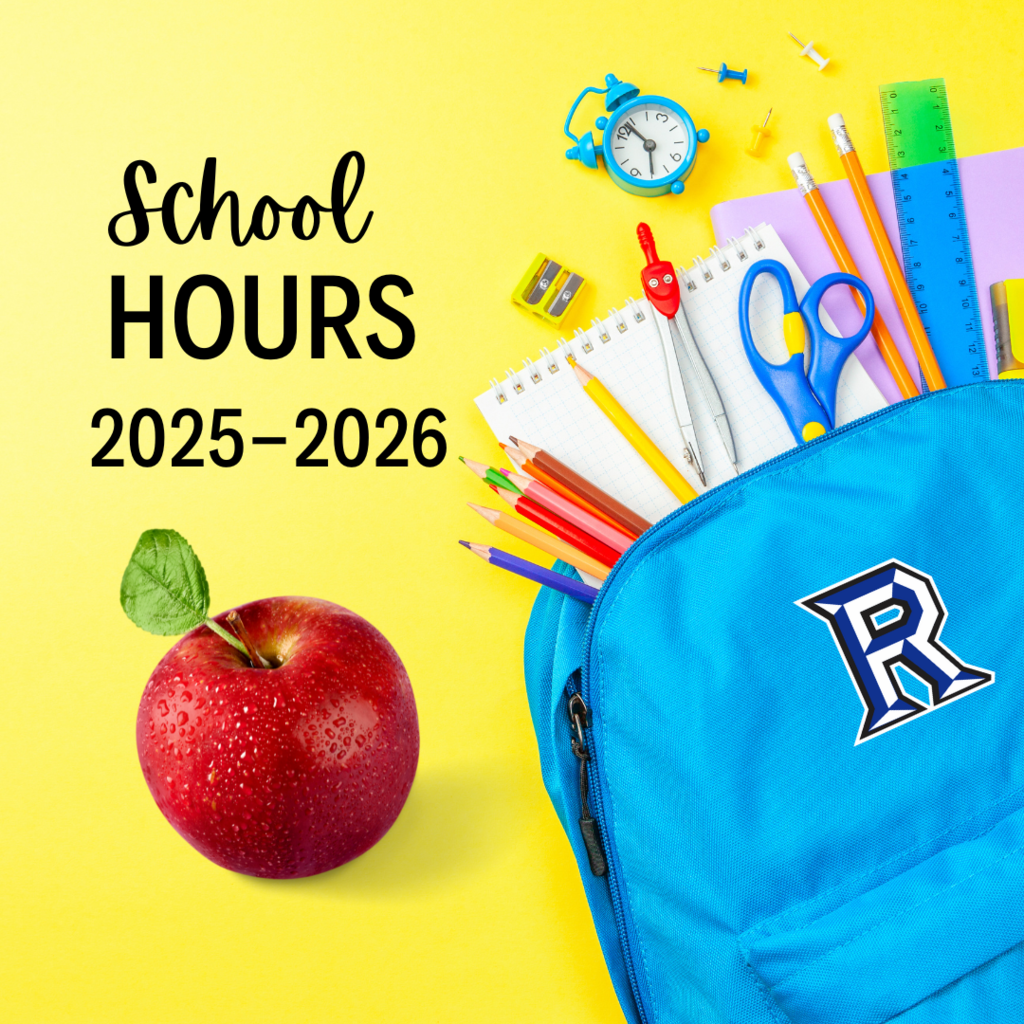 School hours image with a picture of a backpack.