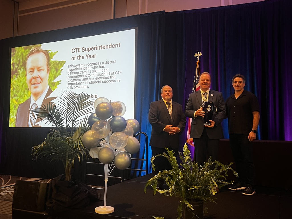 Superintendent Broskie being awarded the CTE Superintendent of the Year winner