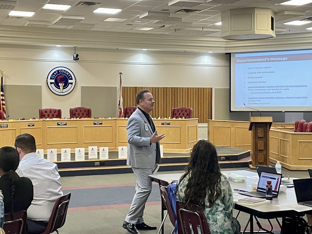 Superintendent kicking off the principal meeting