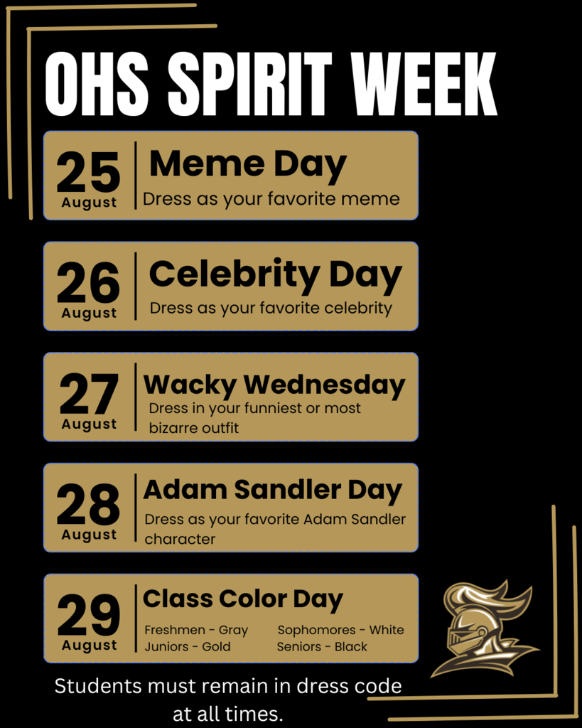 Spirit Week Flyer 9/25-9/29