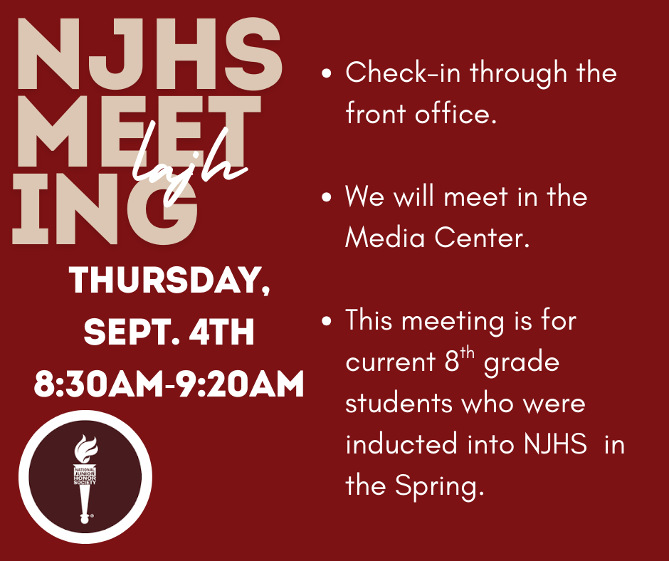 NJHS meeting poster 8:30 am on September 4th