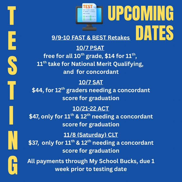 upcoming testing dates