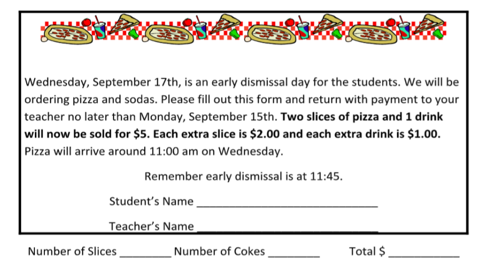 9/17 Pizza Sale