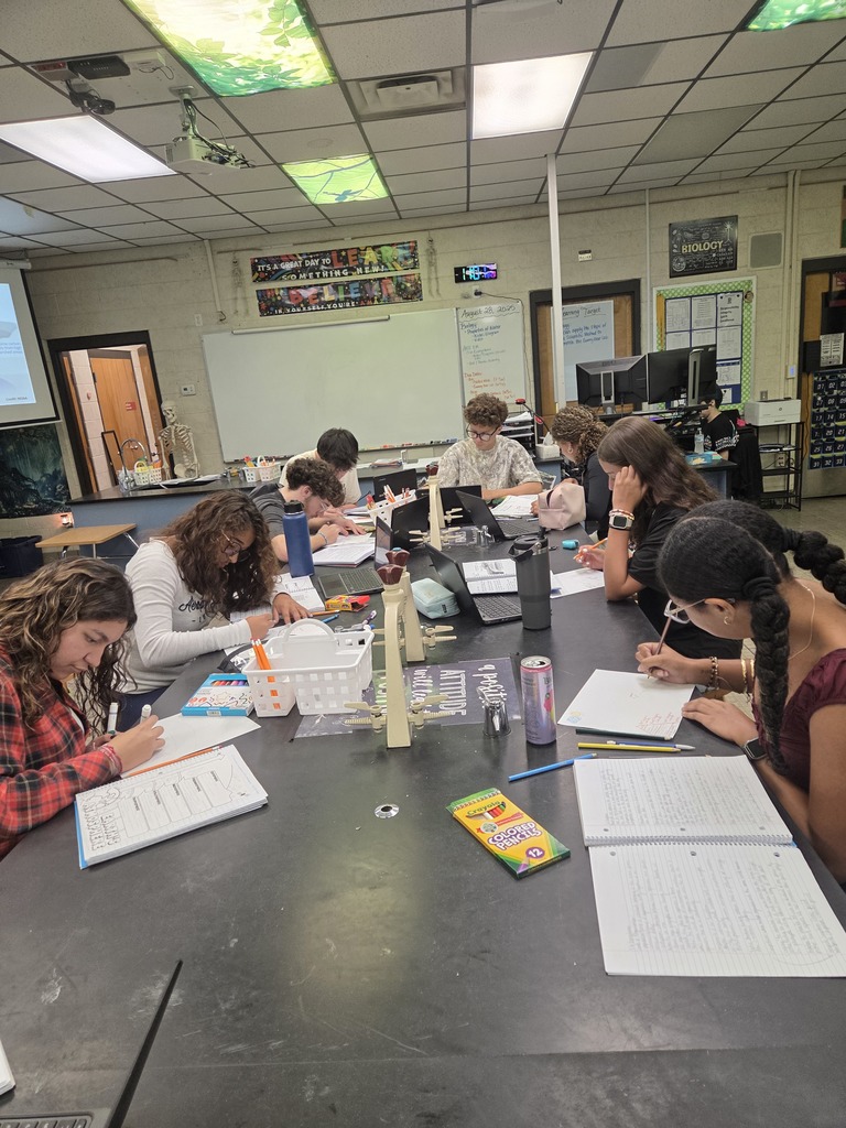 Students working in small groups at classroom desks, using markers and colored pencils to create diagrams on large sheets of paper.