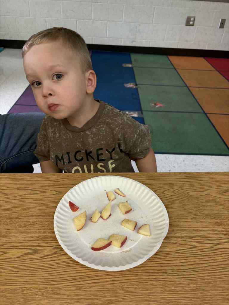 Fun Friday in Mrs. Ellsworth’s PreK Class 🤩 Volcano Apples, Homemade Applesauce, Apple Tasting, Apple Cutting, and Apple Tree Sorting to celebrate Johnny Appleseed 🍎🍏
