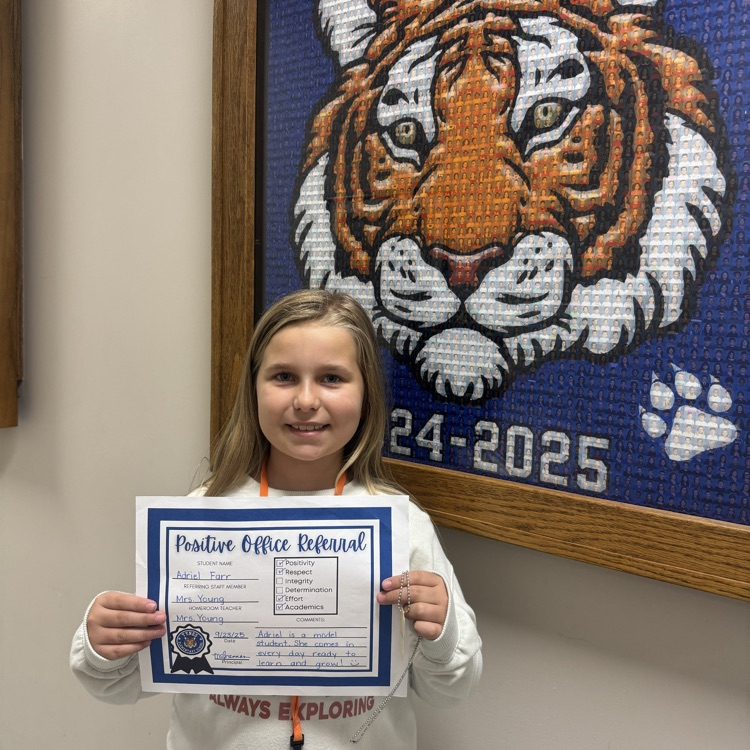 Congratulations to Adriel for her outstanding effort and positive impact! Way to show that tiger P.R.I.D.E!
