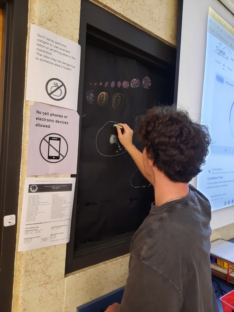 Before diving into the wonders and theories of the universe, Ms. Klaes’s Astronomy students participated in a creative pre-learning activity, spending ten minutes drawing their own concept of the universe. This engaging exercise sparks curiosity, encourages imagination, and gets students thinking deeply about all that exists beyond our world. A perfect way to launch their exploration of the cosmos!