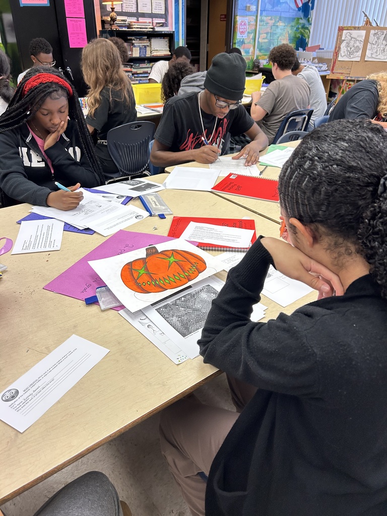 Ms. Generazio’s Art 1 students took their Scary/Spooky Drawing projects to the next level through a carousel critique designed to strengthen artistic vocabulary and peer feedback skills. Each student received a card labeled Best Technique, Most Creative, Favorite Work, or Most Expressive and rotated around the room, leaving thoughtful comments focused on value, shading, and line work.  During the class debrief, Ms. Generazio spotlighted standout pieces, inviting the student artists to share the comments they received from their peers. Together, the class discussed what made feedback specific, detailed, and connected to artistic concepts. Students then completed a self-assessment rubric, reflecting on their craftsmanship and growth as artists.  🖋️ Through this process, students not only refined their techniques—they learned to observe, articulate, and appreciate the creative process in one another’s work.