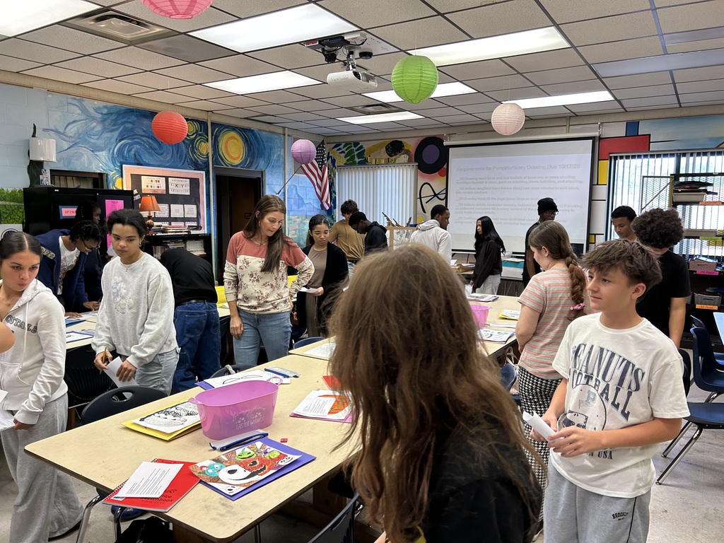 Ms. Generazio’s Art 1 students took their Scary/Spooky Drawing projects to the next level through a carousel critique designed to strengthen artistic vocabulary and peer feedback skills. Each student received a card labeled Best Technique, Most Creative, Favorite Work, or Most Expressive and rotated around the room, leaving thoughtful comments focused on value, shading, and line work.  During the class debrief, Ms. Generazio spotlighted standout pieces, inviting the student artists to share the comments they received from their peers. Together, the class discussed what made feedback specific, detailed, and connected to artistic concepts. Students then completed a self-assessment rubric, reflecting on their craftsmanship and growth as artists.  🖋️ Through this process, students not only refined their techniques—they learned to observe, articulate, and appreciate the creative process in one another’s work.