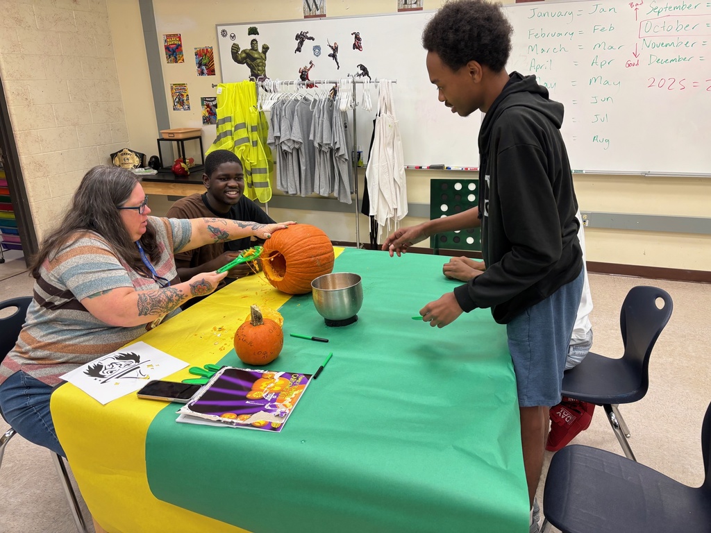 Mr. King’s Career Prep students recently got into the fall spirit by learning how to carve pumpkins with guidance from Mr. King and the instructional assistants. The activity combined hands-on learning with creativity, teamwork, and plenty of smiles, helping students build both fine motor skills and confidence while having fun!