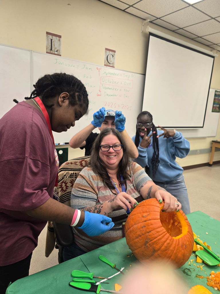 Mr. King’s Career Prep students recently got into the fall spirit by learning how to carve pumpkins with guidance from Mr. King and the instructional assistants. The activity combined hands-on learning with creativity, teamwork, and plenty of smiles, helping students build both fine motor skills and confidence while having fun!