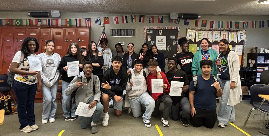 School Counselor Ms. De La Cruz and Advanced Programs Coordinator Mr. Richardson visited our ESOL students this week for a special recognition and learning session focused on graduation goals and RISE values.  Students were celebrated for their hard work and perseverance, then participated in a short lesson about graduation requirements and the pathways available to help them reach their goals. They also strengthened their listening and comprehension skills as Mr. Richardson read aloud and led a meaningful discussion.  We’re so proud of these students for their continued growth, dedication, and commitment to success!