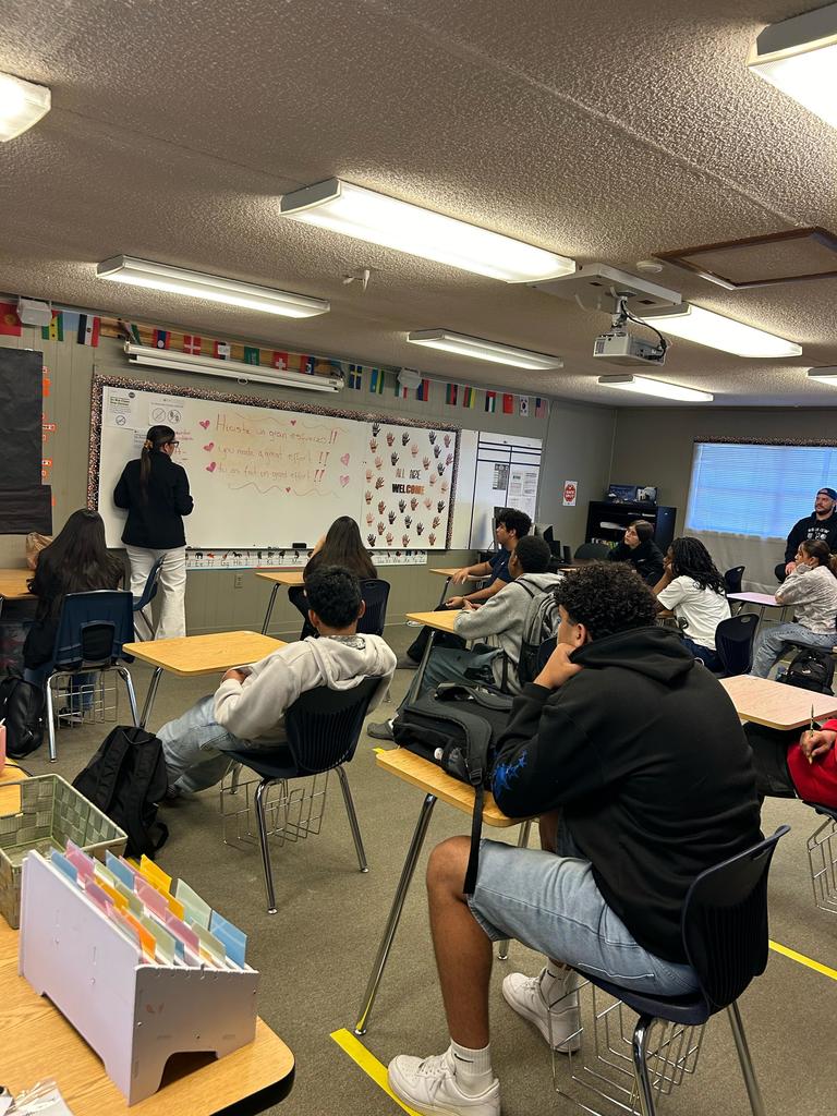 School Counselor Ms. De La Cruz and Advanced Programs Coordinator Mr. Richardson visited our ESOL students this week for a special recognition and learning session focused on graduation goals and RISE values.  Students were celebrated for their hard work and perseverance, then participated in a short lesson about graduation requirements and the pathways available to help them reach their goals. They also strengthened their listening and comprehension skills as Mr. Richardson read aloud and led a meaningful discussion.  We’re so proud of these students for their continued growth, dedication, and commitment to success!