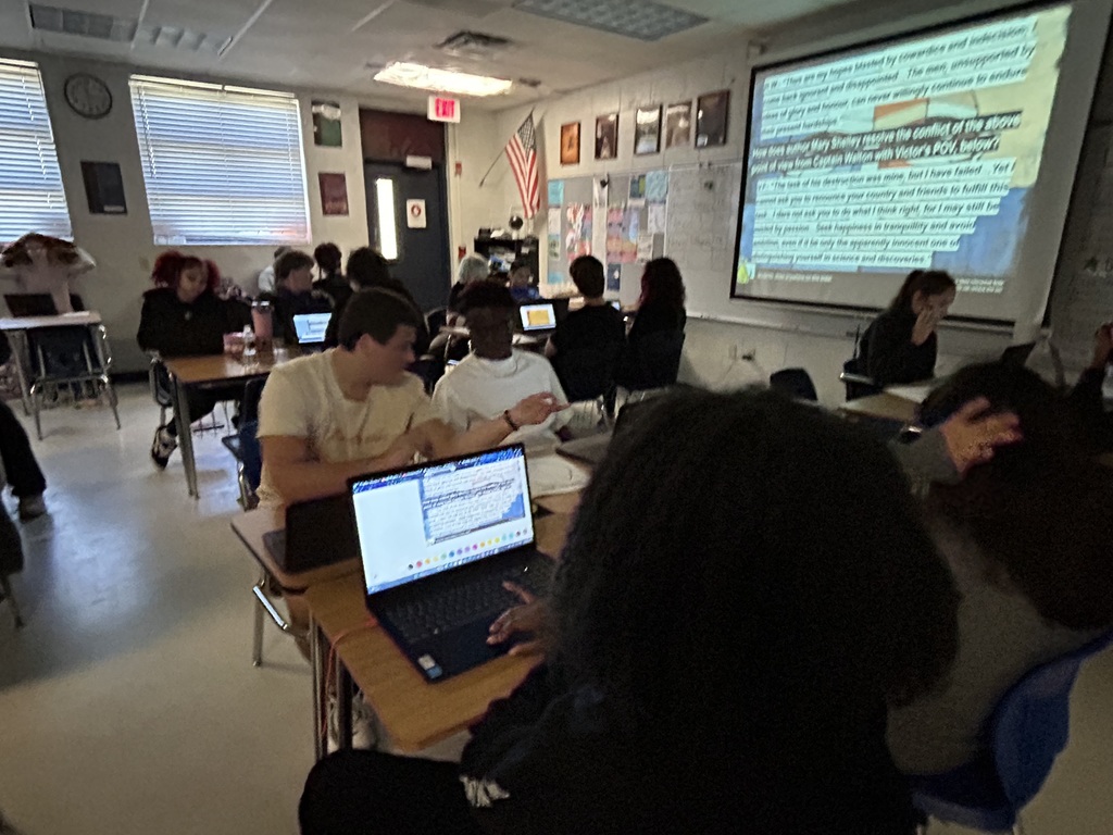 Mr. Werner's seniors took a deep dive into an excerpt from Frankenstein, exploring Victor Frankenstein's dual nature through a creative and analytical lens! Through close reading, discussion, and reflection, students evaluated how Mary Shelley develops conflicting character perspectives, a key part of their ELA standards and college-level literary analysis skills.  We love seeing our Panthers think critically, collaborate thoughtfully, and bring literature to life in such engaging ways!