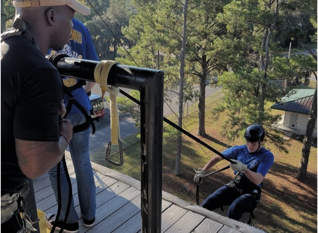 On Wednesday, October 22, 2025, our Ridgeview NJROTC cadets traveled to Camp Blanding for an unforgettable adventure — a 60-foot free-fall rappel! With guidance and support from the Florida Army National Guard, cadets faced their fears, challenged themselves, and built confidence that will last a lifetime.