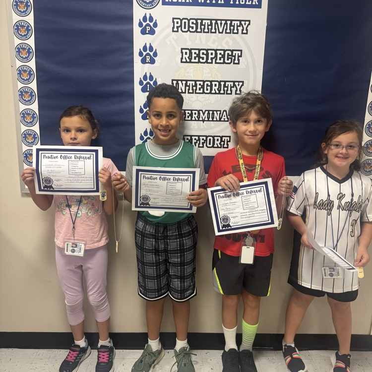 Tiger Pride Positive Office Referral for Elizabeth, Adrian, Logan, and Savannah!They all showed outstanding Tiger Pride on Thursday! They demonstrated respect, kindness, and leadership in all they did. Great job representing our school with pride! 🐯