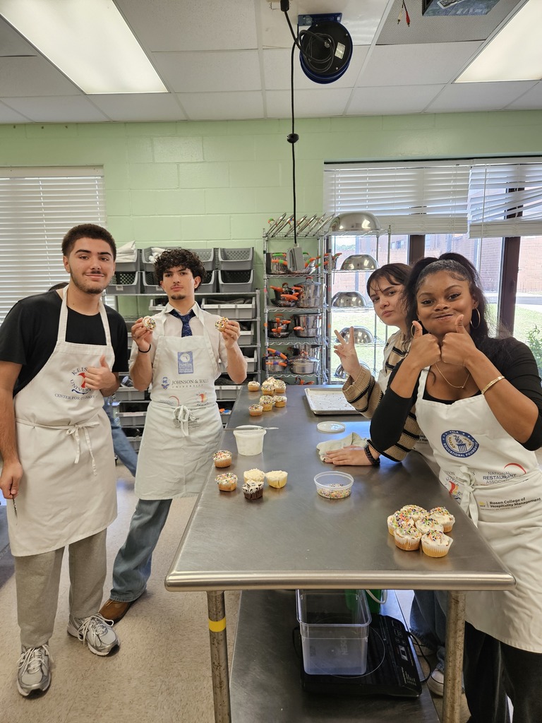 Students in Ms. Stevens’s Culinary 1 class participated in their first kitchen lab, where they baked cupcakes and made buttercream frosting from scratch. The lab served as an engaging introduction to the culinary workspace, allowing students to practice essential skills—time management, communication, teamwork, and recipe execution — while becoming comfortable in their new kitchen environment.