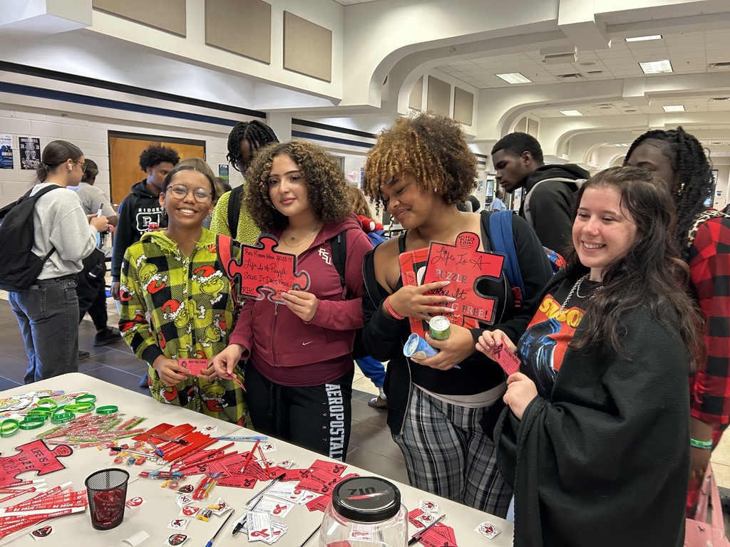Last week, Ms. Dobson, our amazing Mental Health Counselor, set up an interactive table during lunch to engage students in meaningful activities focused on living drug-free and supporting mental wellness. Students signed puzzle pieces with positive messages, grabbed resources promoting self-care, and learned how every choice plays an essential role in building a healthy, connected community. Thank you, Ms. Dobson, for creating such an impactful and engaging experience for our Panthers!