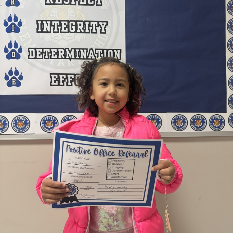 Siera showed excellent bike safety by always wearing a helmet and setting a great example for others. This demonstrates Tiger Pride through responsibility and making safe choices!