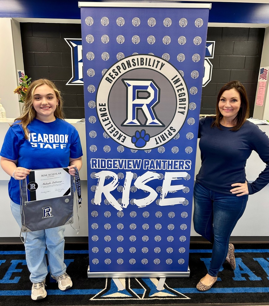 Congratulations to this week's RISE Scholars of the Week. A teacher or staff member nominated these Panthers for going above and beyond in demonstrating one or more of our RISE qualities—Responsibility, Integrity, Spirit, and Excellence. These core values define what it means to be part of the Ridgeview family.