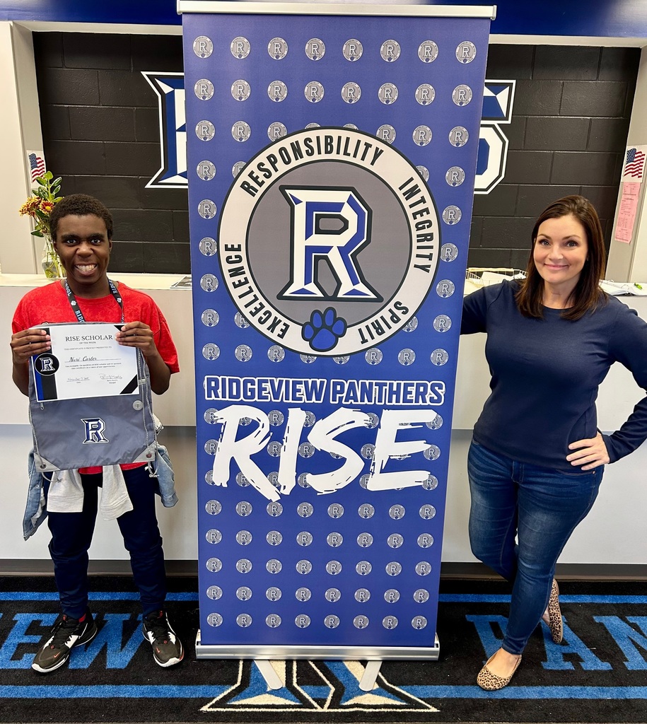 Congratulations to this week's RISE Scholars of the Week. A teacher or staff member nominated these Panthers for going above and beyond in demonstrating one or more of our RISE qualities—Responsibility, Integrity, Spirit, and Excellence. These core values define what it means to be part of the Ridgeview family.