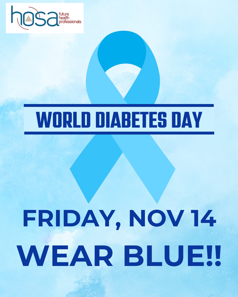 November is Diabetes Awareness Month, and this Friday, we’re joining HOSA to recognize World Diabetes Day by wearing BLUE!  This cause is personal for me—I was diagnosed with Type 1 diabetes at age 14, and I’ve learned how much strength, planning, and perseverance it takes each day. Managing diabetes means constantly monitoring blood sugar, balancing food, activity, and stress, and staying prepared for unexpected highs and lows. It’s a daily challenge that affects energy, focus, and even emotions—but it also builds incredible resilience and determination.  We also have several Ridgeview Panthers who live courageously with Type 1 diabetes, balancing school, sports, and life while managing their health.  Let’s come together as a Panther Family to wear blue, raise awareness, and show support for everyone affected by diabetes. Together, we can spread understanding, compassion, and hope