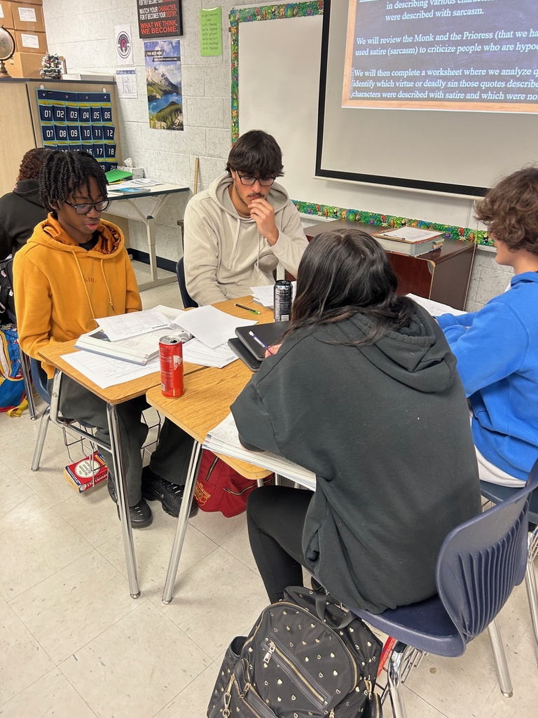 Ms. Johnson’s 12th-grade ELA students deepened their understanding of The Canterbury Tales by exploring how Chaucer used satire, irony, and tone to reveal social commentary about his characters. After reviewing key examples from the text, students worked collaboratively to analyze selected passages from the Prologue, identifying which pilgrims were being described and the sins or virtues represented by unpacking Chaucer’s word choice and meaning.