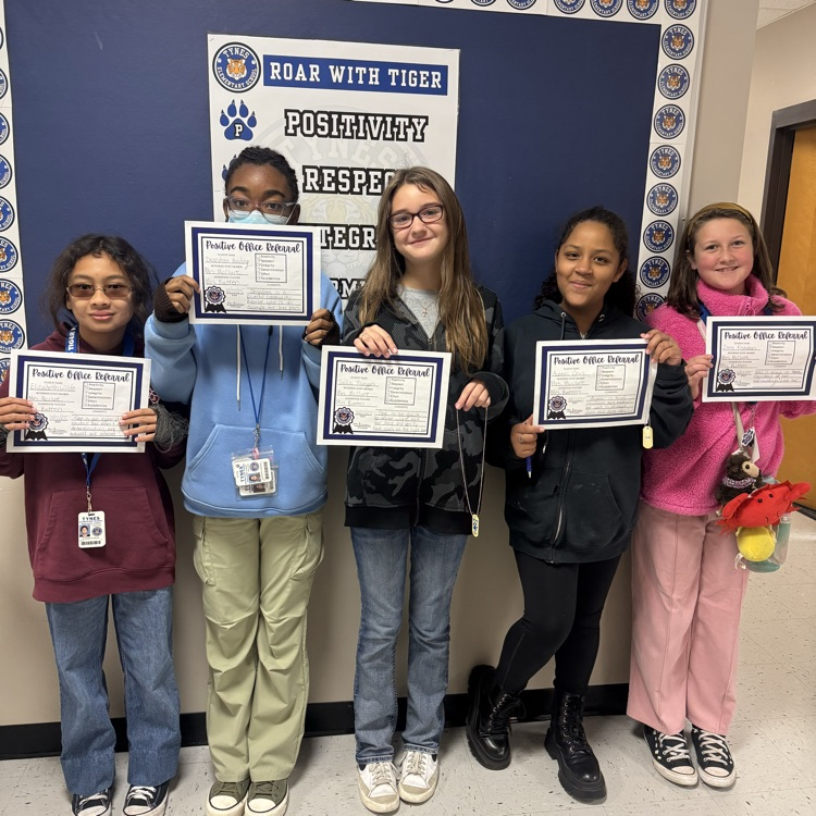 Congratulations to Elizabeth, Deandrea, Julia, Avanni, and Zena for their positive office referrals showing true Tiger Pride!