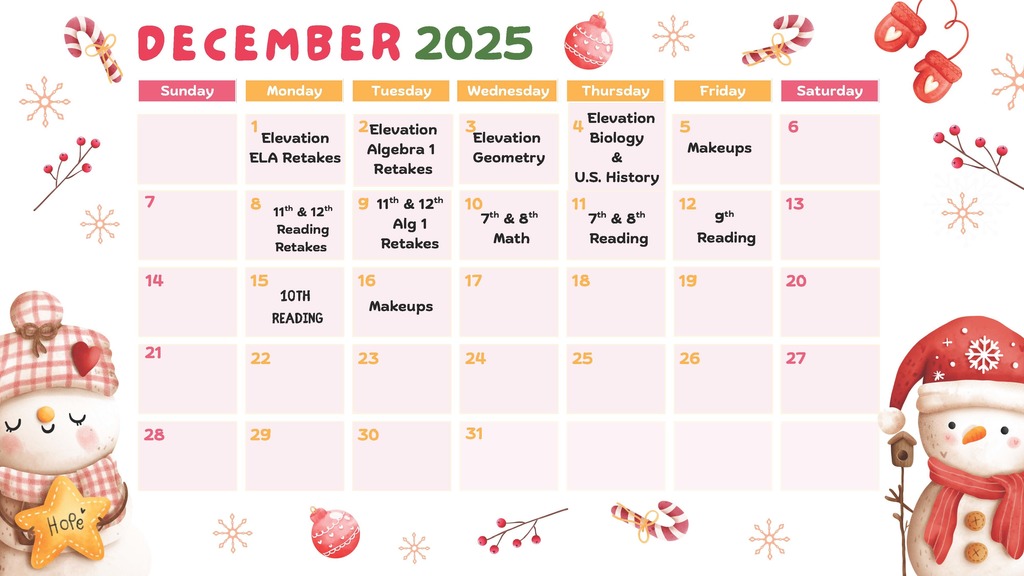 Testing Schedule Winter 2025