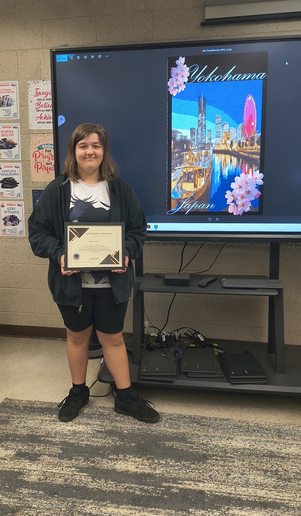 Panthers Shine in the District Digital Design Competition!  Ms. Johnston’s Digital Design students showcased their creativity and technical skills in this year’s district contests, earning top recognition across multiple levels!  🏆 Digital Design 1 – Costume Composite 1st Place: Angie Rivera Angie created a stunning costume composite in Adobe Photoshop, blending multiple images—including a dress, wand, crown, and more—to bring Glinda to life. Her impressive work earned her first place in the district competition!  🤖 Digital Design 2 – Custom Robot 3rd Place: Elias Fernandez Elias designed an original robot entirely in Adobe Illustrator, crafting each component from scratch using shapes, the pen tool, and advanced Illustrator tools. His creativity earned him third place!  🌍 Digital Design 3 – Vintage Travel Poster Honorable Mention: Kaitlyn Durbin Kaitlyn designed a beautifully styled vintage travel poster in Adobe Illustrator, earning an Honorable Mention in the district competition.  👏 We are so proud of our talented Panthers and the incredible work happening in Ms. Johnston’s Digital Design classes! Keep creating, Panthers!