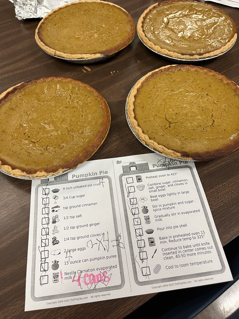 Ms. O’Neal’s Unique Skills class had an awesome week leading up to Thanksgiving! 🥧✨  Students prepared for Pie Day by researching a pumpkin pie recipe and using their math skills to scale it to make four pies. They ordered their ingredients online from Walmart and used a checklist to ensure they had everything they needed.  From measuring to mixing to baking, they followed each step—and absolutely loved the experience!