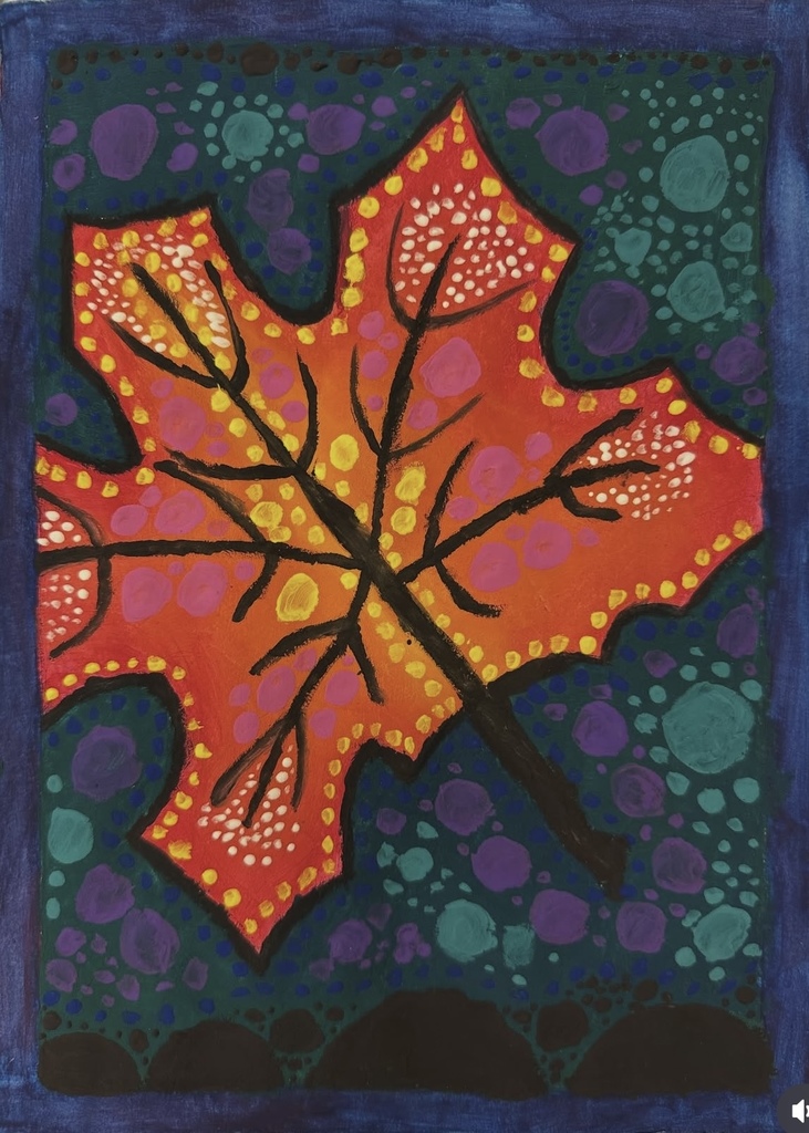 Ms. Generazio’s Art 2 students have been exploring Aboriginal art techniques through vibrant leaf paintings that celebrate pattern, color, and texture. Using dot painting, layered backgrounds, and bold contrasting colors, students experimented with how rhythm, repetition, and color relationships can transform a simple leaf into a dynamic work of art.  These pieces show incredible attention to detail and creativity—beautiful examples of how our Panthers grow as artists by studying global art styles and applying them in meaningful, modern ways. 🐾✨  So proud of their stunning work!