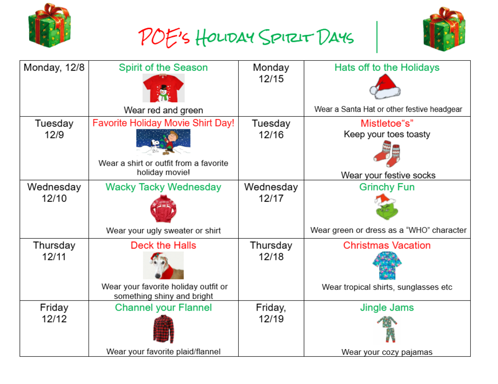 Holiday Spirit Days