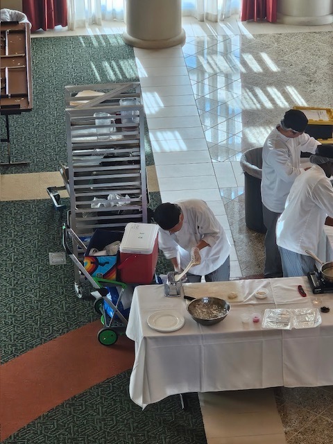 Chef LaPierre and Chef Stevens are extremely proud of our ProStart team for their outstanding performance at the Dayton State College Sharpen Your Skills Competition this past Friday. C.J., Gavin, Cole, and Ricky competed in the Gourmet Meal event, presenting an impressive menu that included ahi poke with homemade wonton chips, seared duck with miso sauce, bok choy, and a purple sweet potato espuma, followed by a tayiki filled with matcha pastry cream for dessert. Their hard work and creativity earned them an outstanding 2nd place finish!  Selia represented Ridgeview in the Decorative Food Centerpiece competition, while Yuri, Kendall, and Andreya showcased their skills in the Waiter Relay event. We are incredibly proud of all of our competitors and their dedication to excellence. We look forward to cheering them on again at the ProStart Competition in February!