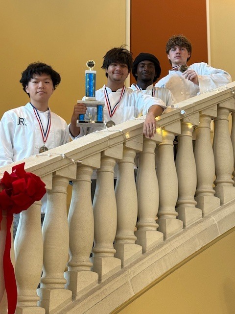 Chef LaPierre and Chef Stevens are extremely proud of our ProStart team for their outstanding performance at the Dayton State College Sharpen Your Skills Competition this past Friday. C.J., Gavin, Cole, and Ricky competed in the Gourmet Meal event, presenting an impressive menu that included ahi poke with homemade wonton chips, seared duck with miso sauce, bok choy, and a purple sweet potato espuma, followed by a tayiki filled with matcha pastry cream for dessert. Their hard work and creativity earned them an outstanding 2nd place finish!  Selia represented Ridgeview in the Decorative Food Centerpiece competition, while Yuri, Kendall, and Andreya showcased their skills in the Waiter Relay event. We are incredibly proud of all of our competitors and their dedication to excellence. We look forward to cheering them on again at the ProStart Competition in February!