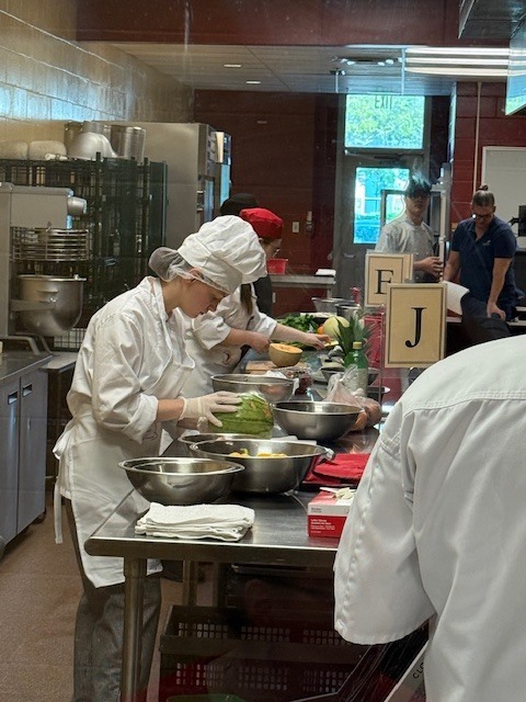 Chef LaPierre and Chef Stevens are extremely proud of our ProStart team for their outstanding performance at the Dayton State College Sharpen Your Skills Competition this past Friday. C.J., Gavin, Cole, and Ricky competed in the Gourmet Meal event, presenting an impressive menu that included ahi poke with homemade wonton chips, seared duck with miso sauce, bok choy, and a purple sweet potato espuma, followed by a tayiki filled with matcha pastry cream for dessert. Their hard work and creativity earned them an outstanding 2nd place finish!  Selia represented Ridgeview in the Decorative Food Centerpiece competition, while Yuri, Kendall, and Andreya showcased their skills in the Waiter Relay event. We are incredibly proud of all of our competitors and their dedication to excellence. We look forward to cheering them on again at the ProStart Competition in February!