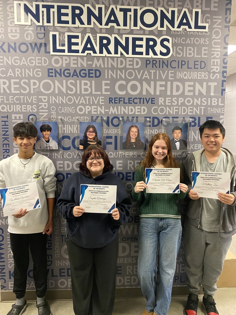 We are proud to recognize our International Learners of the Month for November/December, who exemplify what it means to be Effective Communicators. These students express themselves clearly and confidently in more than one language, listen actively, and share ideas thoughtfully in a variety of settings.    Congratulations to our honorees:  William Walker – 9th Grade, Pre-AICE/IB  Sophie Aranaga – 10th Grade, Pre-AICE/IB  Natalie DiMaio – 11th Grade, Cambridge AICE  Matthew Zou – 12th Grade, IB    IB Learner Profile: Communicators AICE Attribute: Confident     We are so proud of these Panthers for representing Ridgeview High School with confidence, clarity, and global-mindedness. Way to shine!