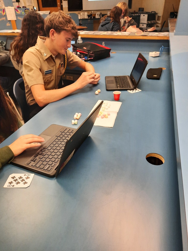 Ms. Klaes’s Astronomy students explored nuclear fusion this week through a hands-on proton–proton chain lab. Students modeled the type of fusion that powers our Sun and other medium- to low-mass stars, deepening their understanding of how energy is created in stellar cores. Using white marshmallows to represent protons, colorful marshmallows to represent neutrons, and popcorn kernels to convey the energy released during the reaction, students worked through each step of the fusion process. This interactive lab helped turn a complex concept into something students could see, build, and explain, connecting classroom learning to real astrophysical phenomena.