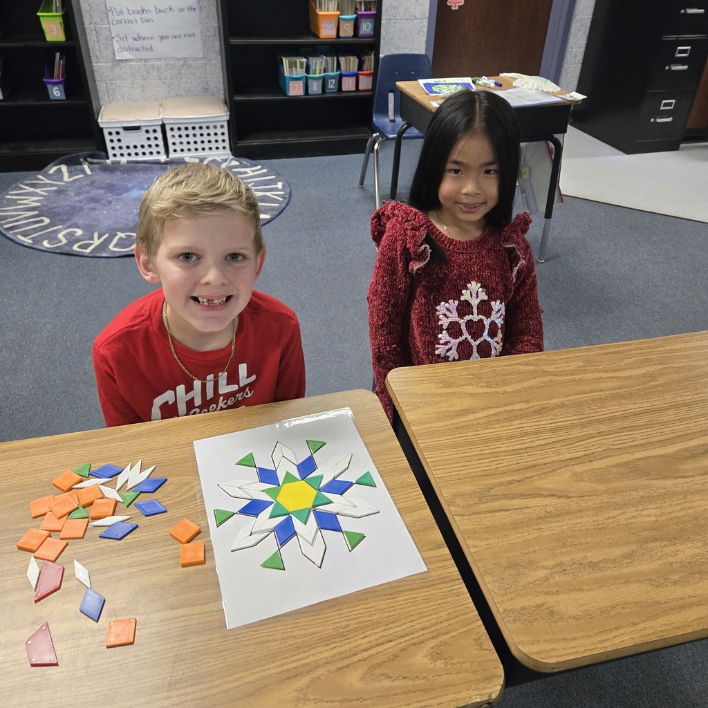 We used our knowledge of polygons to build snowflakes.