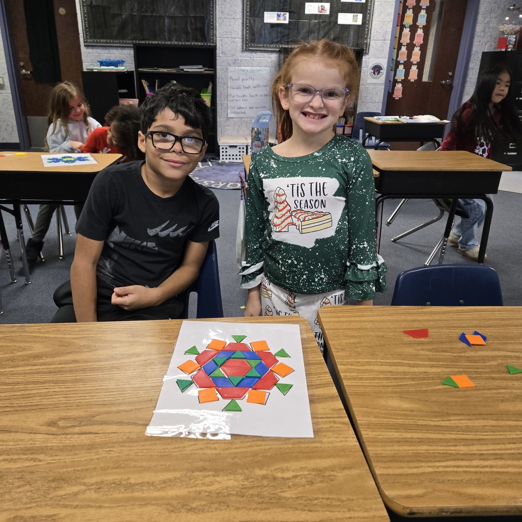 We used our knowledge of polygons to build snowflakes.