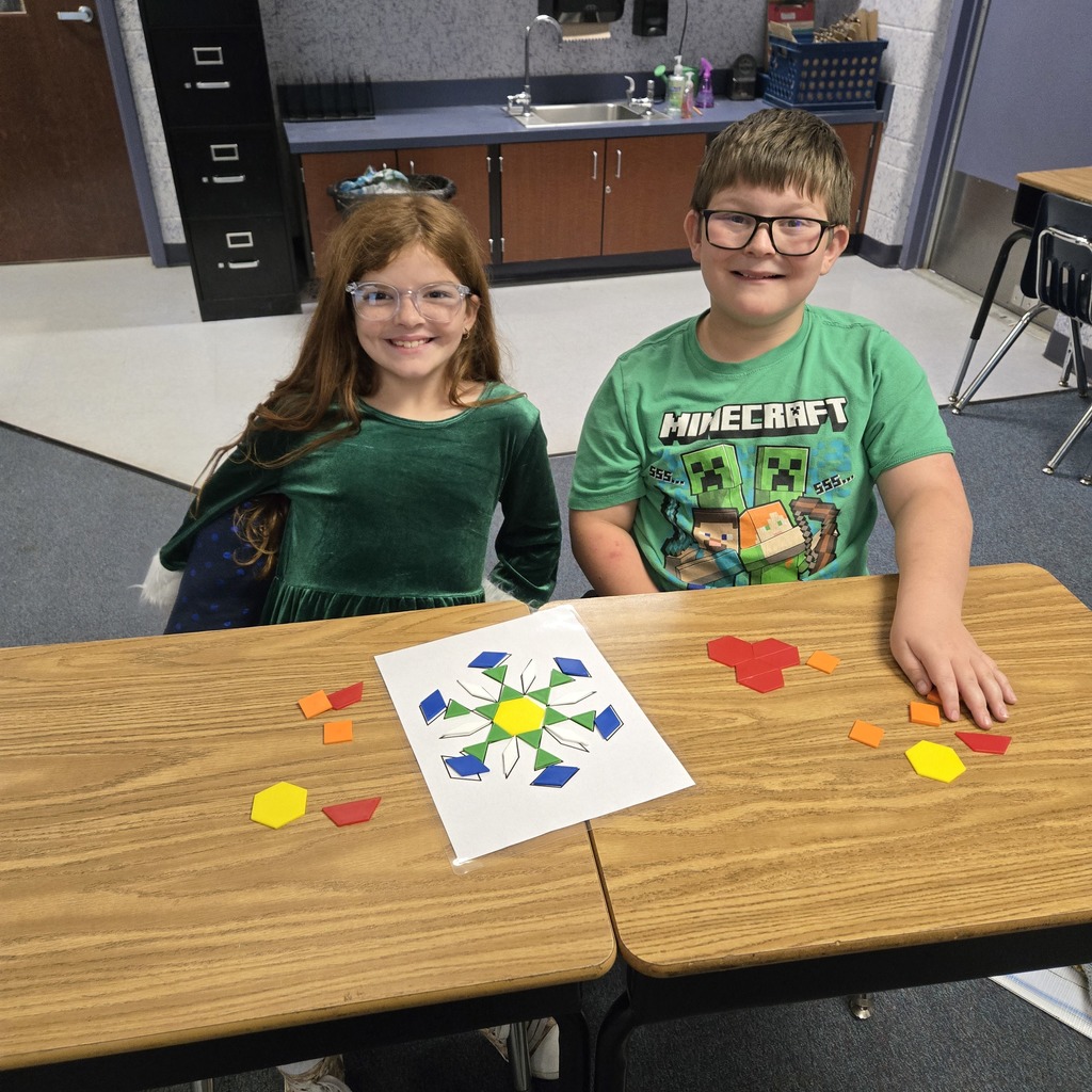 We used our knowledge of polygons to build snowflakes.