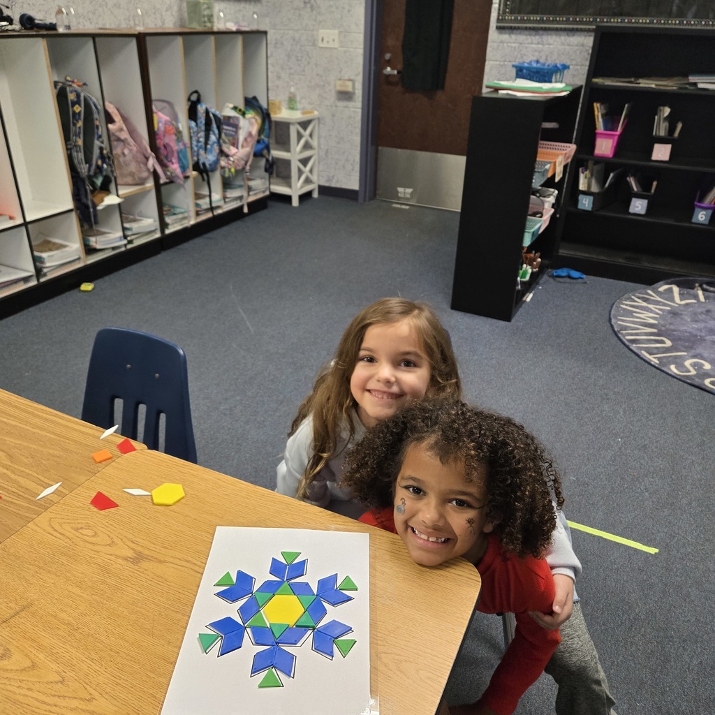We used our knowledge of polygons to build snowflakes.