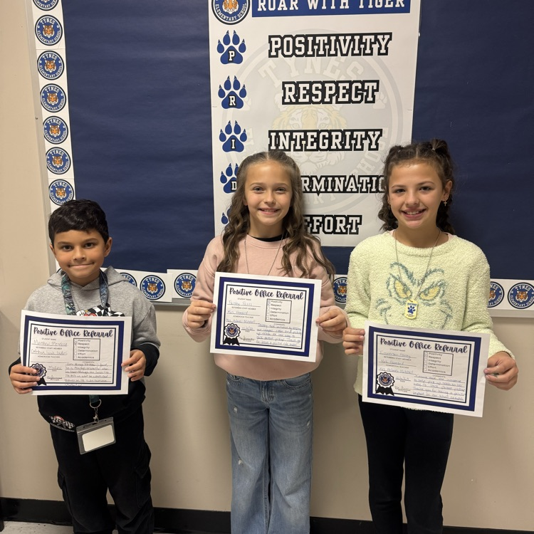 Way to go, Matthew, Paisley, and Emmerson! We’re so proud of your hard work, positive attitude, and the great choices you make every day. Keep showing that Tiger Pride and being a role model for others! 